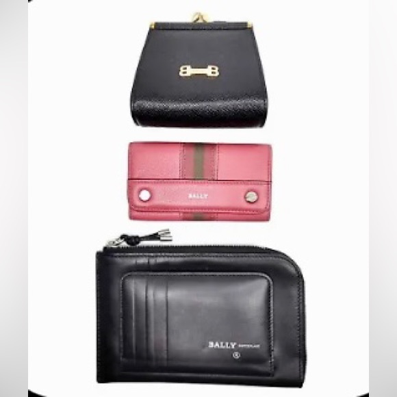 Bally Key Case 3 pieces set Wallet Coin Purse Leather Black Leather 3106466